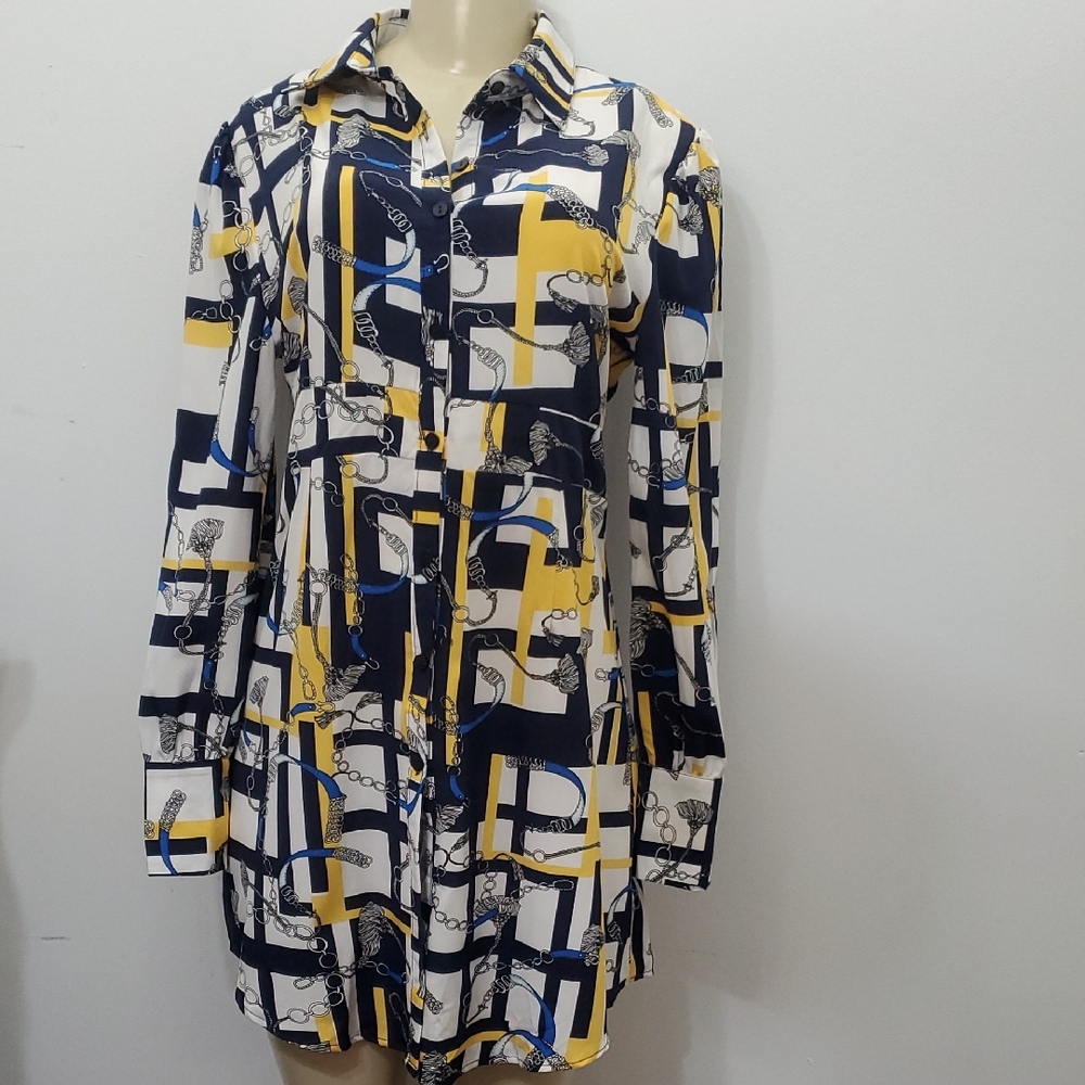 Stylish Long Sleeve Geometric Dress